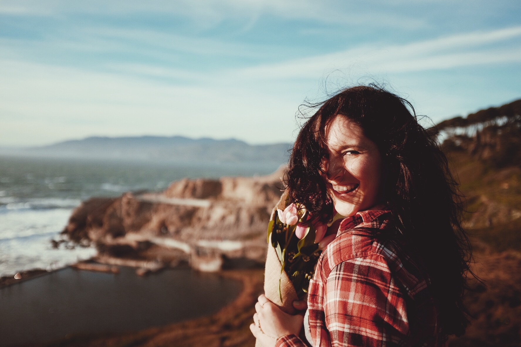 Microbiome gut-brain axis makes woman joyful and happy.
