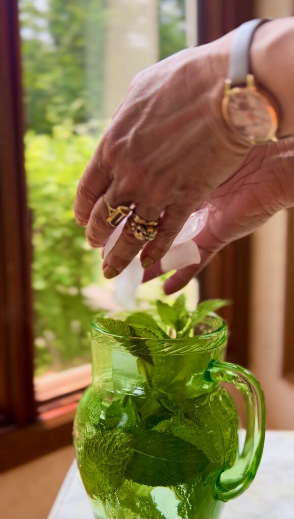 Mint infused water is a delicious alternative to plain water in fasting.